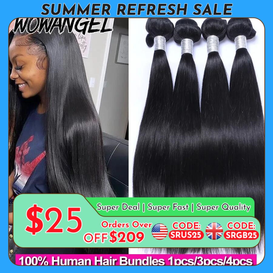 Wow-extensiones de cabello humano brasileño Remy, pelo liso de 28 y 30 pulgadas, 100% sedoso, 3/4 unidades