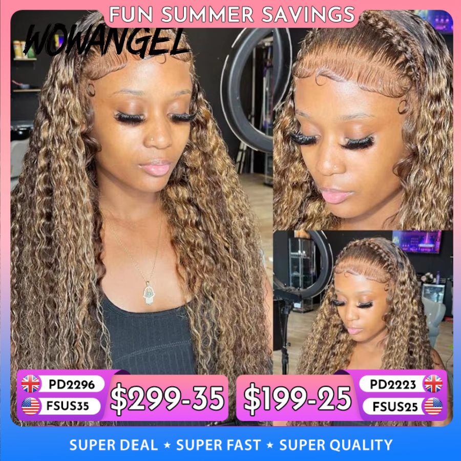 Wig Highlight 250% Wig Frontal Renda Depan Penuh HD Renda Wig Gelombang Air Keriting 13X6 Wig Rambut Manusia Renda Depan HD Kulit Meleleh