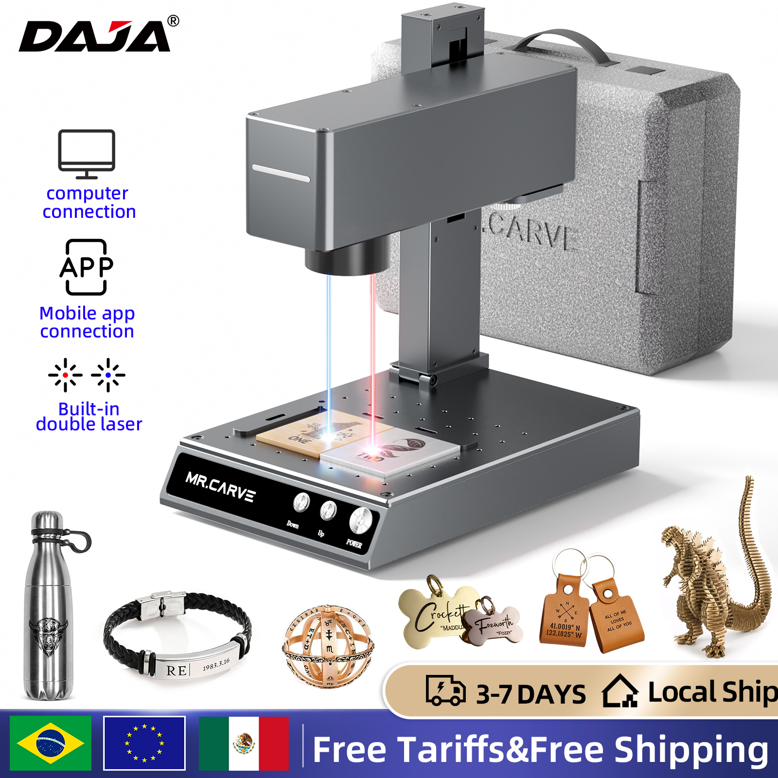 DAJA M4 PRO Маркировочная машина для волокна Портативный двойной лазерный гравер для всех материалов Ювелирные изделия Дерево Металл Пластик Кожа Стекло Кольцо