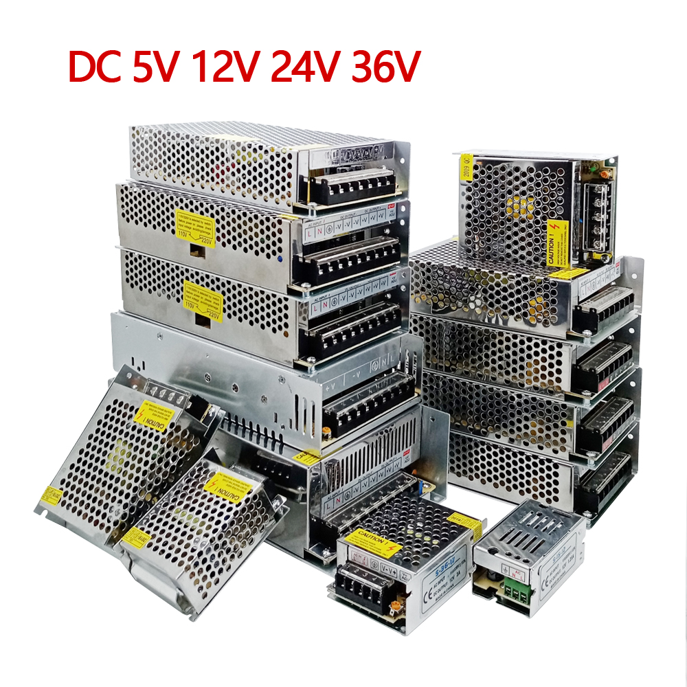 Transformadores de iluminación DC 5V 12V 24V 36V Adaptador de fuente de alimentación 5 12 24 36 V 1A 2A 3A 5A 6A 8A 10A 15A 20A Controlador LED Tira de LED Laboratorio