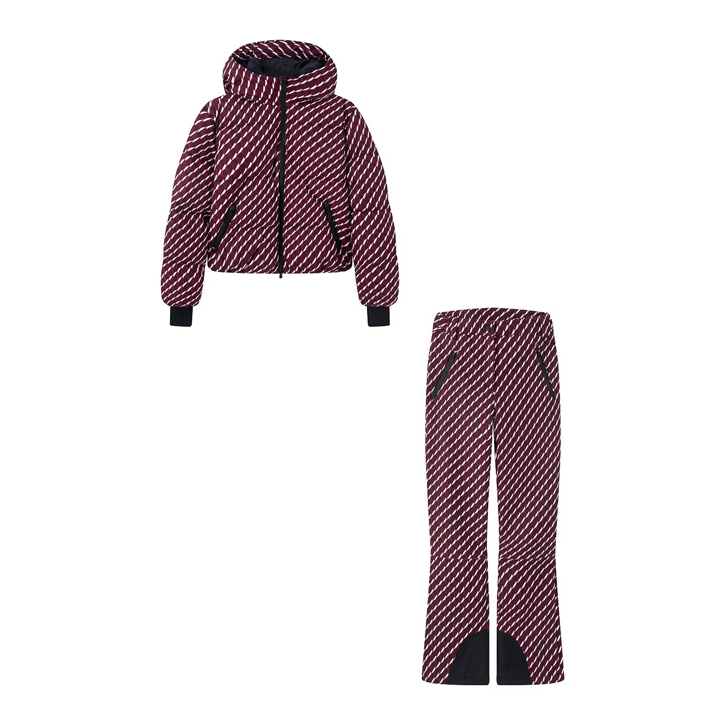 Winter damesset met rits en lange mouwen, opstaande kraag, donsjack met capuchon, hoog getailleerde technologie, hoornbroek