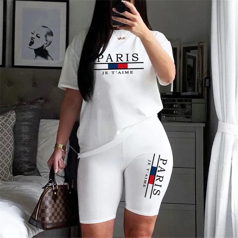 Damen T-Shirts Neue Qualität Lässige Damenkleidung Sommer Zweiteiler-Set mit O-Ausschnitt Shorts Täglicher Kurzarm-Trainingsanzug Topseller