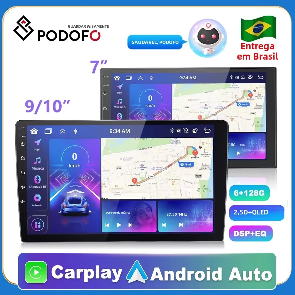 Podofo 2din Android GPS autoradio Carplay Radio Bluetooth FM voiture lecteur MP5 7 9 10 pouces pour universel Nissan Toyota Kia Hyundai