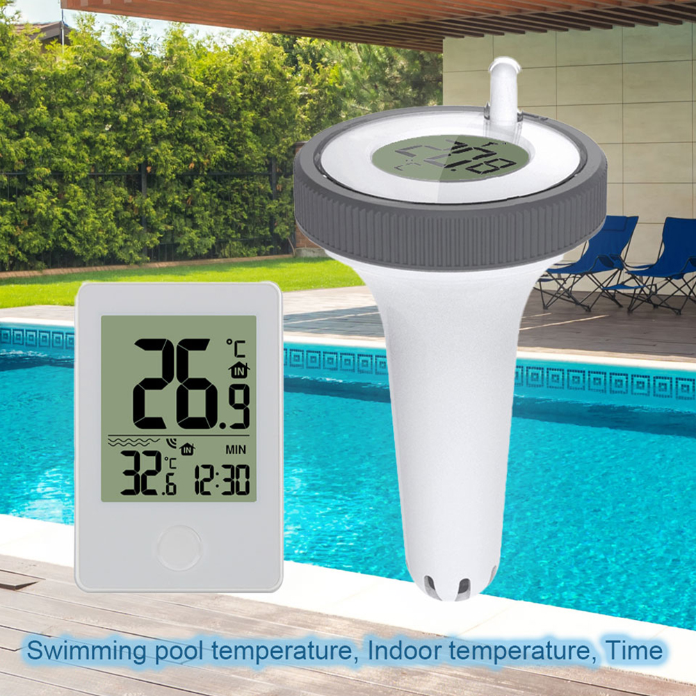 Cyfrowy pływający termometr do basenu bezprzewodowy termometr do basenu z wewnętrznym zegarem Monitor temperatury do jacuzzi akwarium