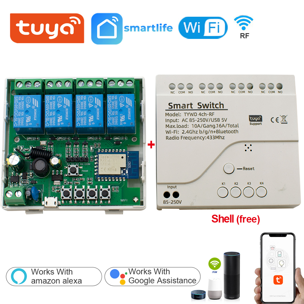 Nuevo Módulo de relé Wifi Tuya 5V 7-32V 85-250V interruptor inalámbrico de 1/4 canales Control remoto de 433MHz para Control por aplicación SmartLife Tuya