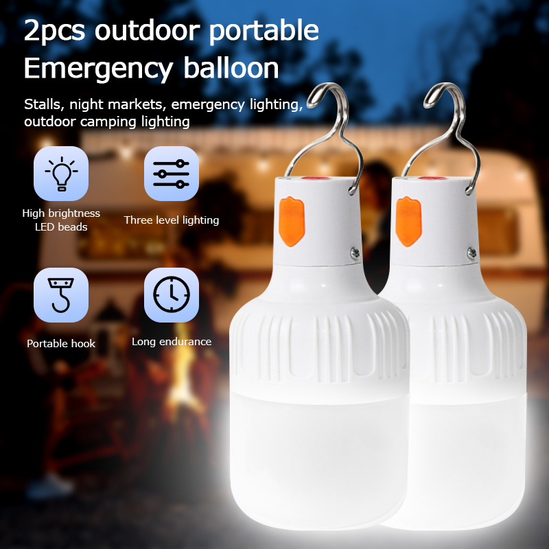 2 個充電式 LED 屋内屋外緊急フックアップポータブルライトバッテリー点滅ライトバーベキューテントキャンプライト