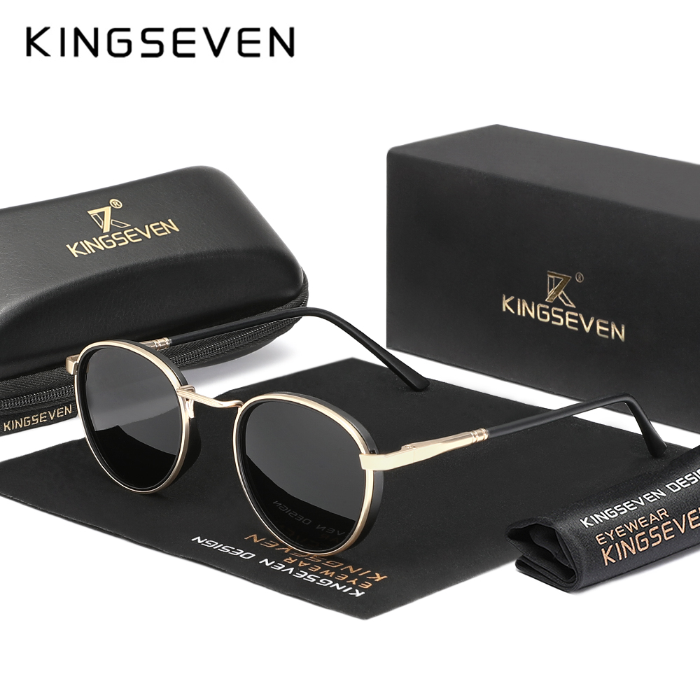 KINGSEVEN Occhiali da sole con montatura rotonda UV400 Occhiali polarizzati alla moda Occhiali da sole per uomo/donna di alta qualità per la guida e il tempo libero