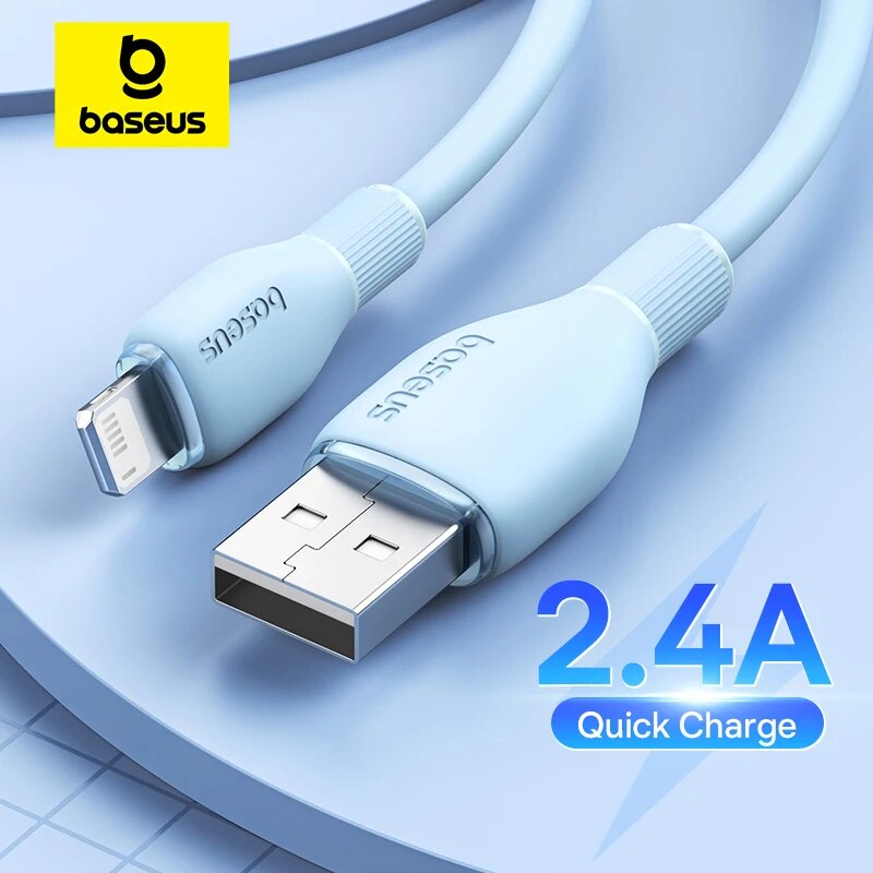 USB кабель для быстрой зарядки Baseus TPE 2.4A для iPhone 14 13 Pro Max Xs Xr X 8 Plus, длина: 1.2-2м