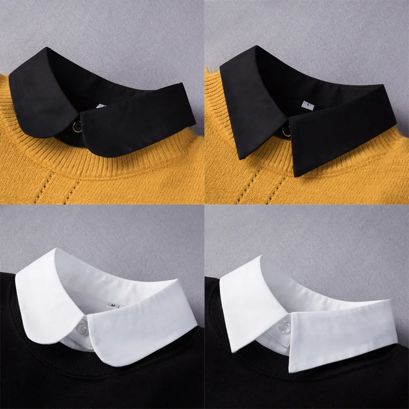 Colarinho falso destacável para mulheres, camisa e camisola, colarinho falso, lapela, blusa, tops, casaco falso, gola, preto e branco