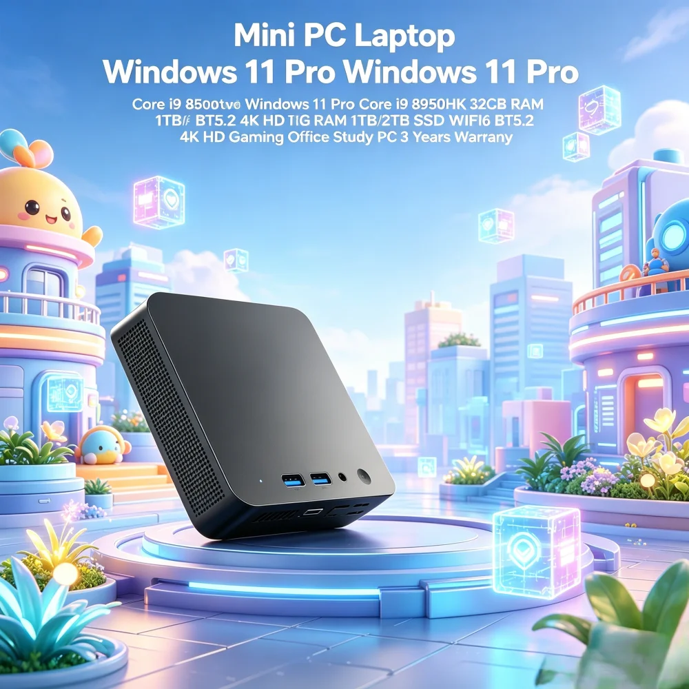 Mini PC Portátil con Windows 11 Pro, Core i9 8950HK, 32GB de RAM, SSD de 1TB/2TB, WiFi 6, BT 5.2, 4K HD, para Juegos y Oficina, con 3 Años de Garantía