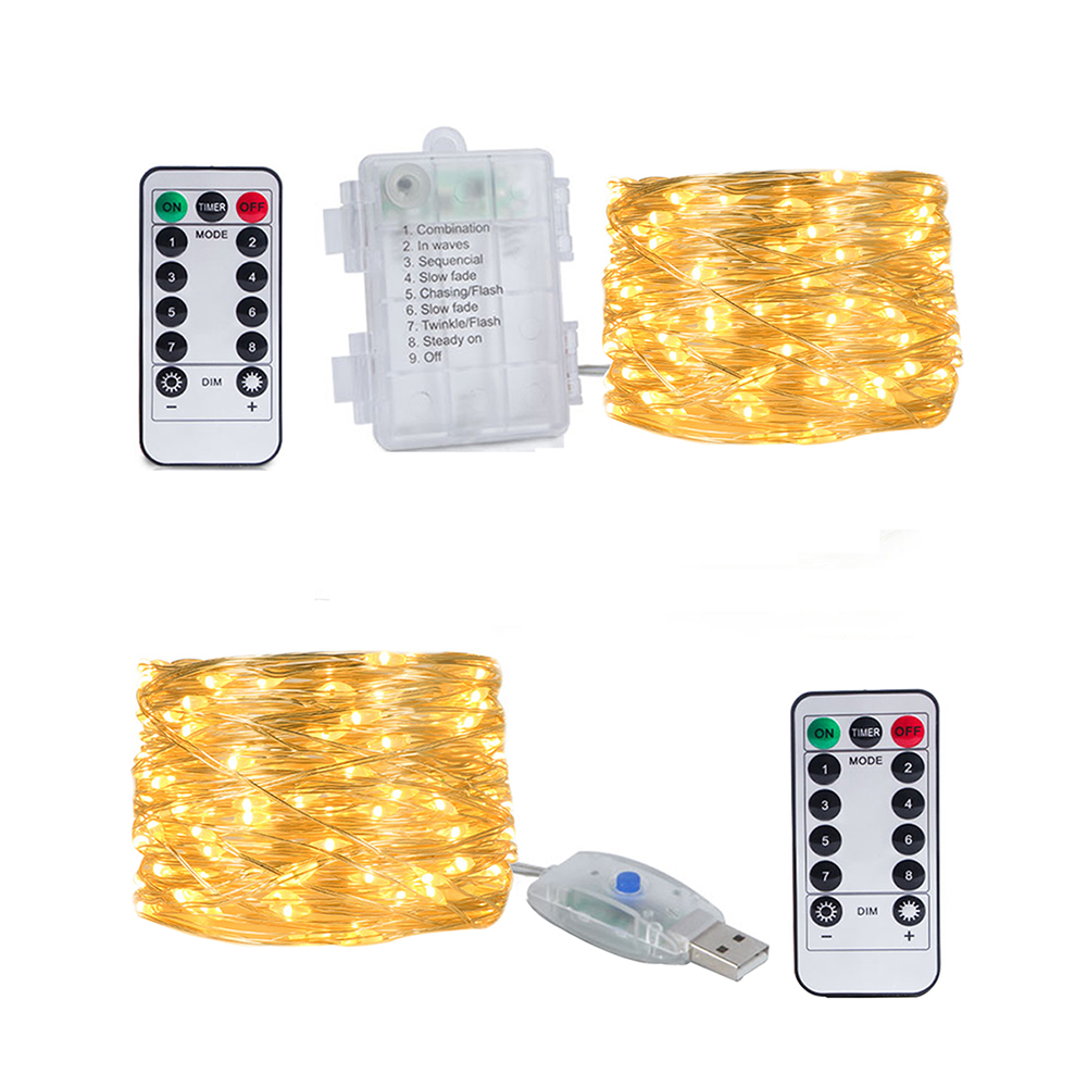 10M/20M LED USB/bateria miedziane lampki świąteczne girlanda świąteczna zdalnie sterowana lampa sznurkowa na wesele Camping Home grudzień