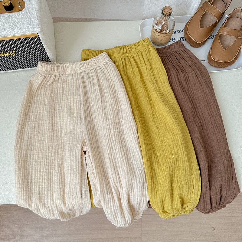 9m-6y crianças roupas de verão fino cor sólida anti mosquito calças do bebê meninos e meninas solto calças casuais simples moda bloomers