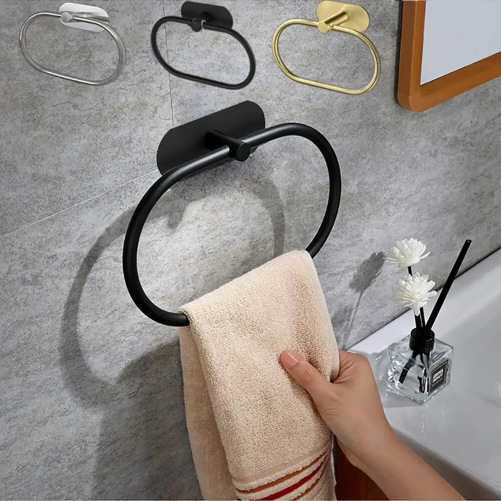 Edelstahl Handtuchhalter Selbstklebende Badezimmer Handtücher Rack Schwarz Washhand Kleiderbügel Ring Schiene Bar Küche Lagerung Zubehör