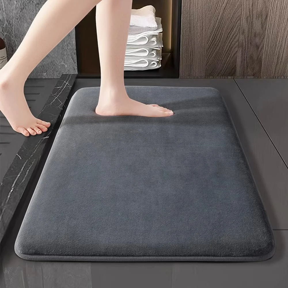 Tapete de banheiro de cor sólida, tapete de porta para casa, antiderrapante, veludo coral, absorvente, secagem rápida