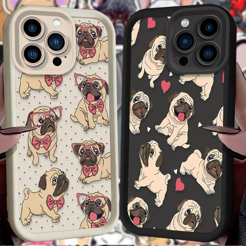 Leuke Bril Pug Hond Case Voor iPhone 16E 16 15 14 13 12 11 Pro Max X XS XS Max XR SE 2020 7 8 Plus Schokbestendig Siliconen Funda