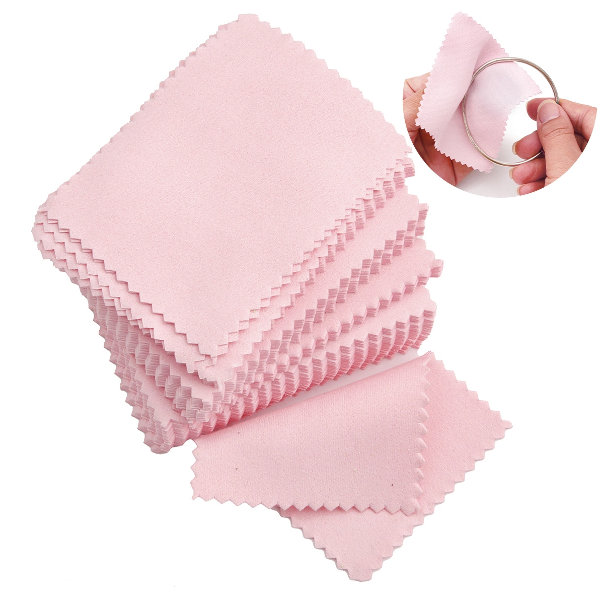 ผ้าขัดเงาเครื่องประดับ สีชมพู 50 ชิ้น/แพ็ค สำหรับทำความสะอาดและดูแลเครื่องประดับเงินแท้ 925
