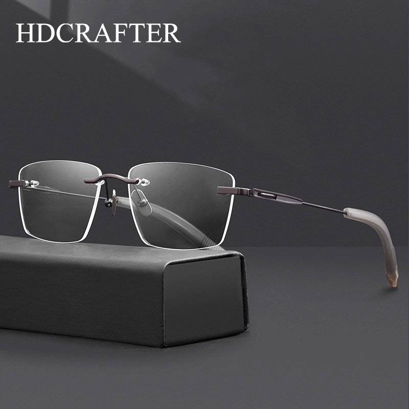 แว่นตาไร้กรอบคุณภาพสูง HDCRAFTER สำหรับผู้ชายและผู้หญิง กรอบแว่นตาไทเทเนียม รับสั่งตัดเลนส์สายตาตามค่าสายตา