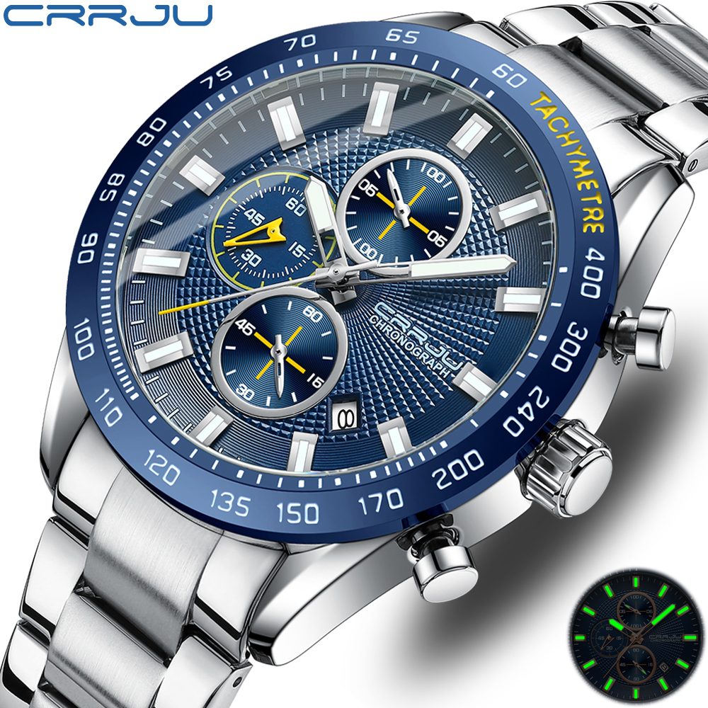 CRRJU Orologio da uomo 2022 Cronografo sportivo alla moda da polso Cinturino in acciaio inossidabile con data automatica