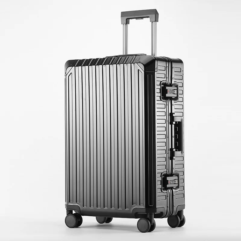 Valise de voyage en alliage aluminium-magnésium 100 %, bagage à roulettes en métal avec roues universelles et serrure à combinaison