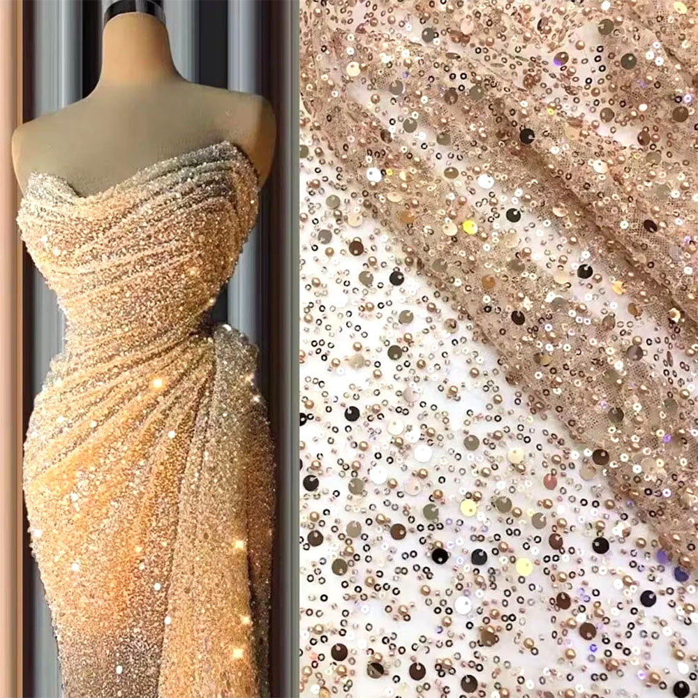 130x91cm Sequin Tulle Lace Fabric Sparkling Heavy Bead Embroidery Mesh for Dance Tutu Skirt Sewing Party Dress Costume Materials