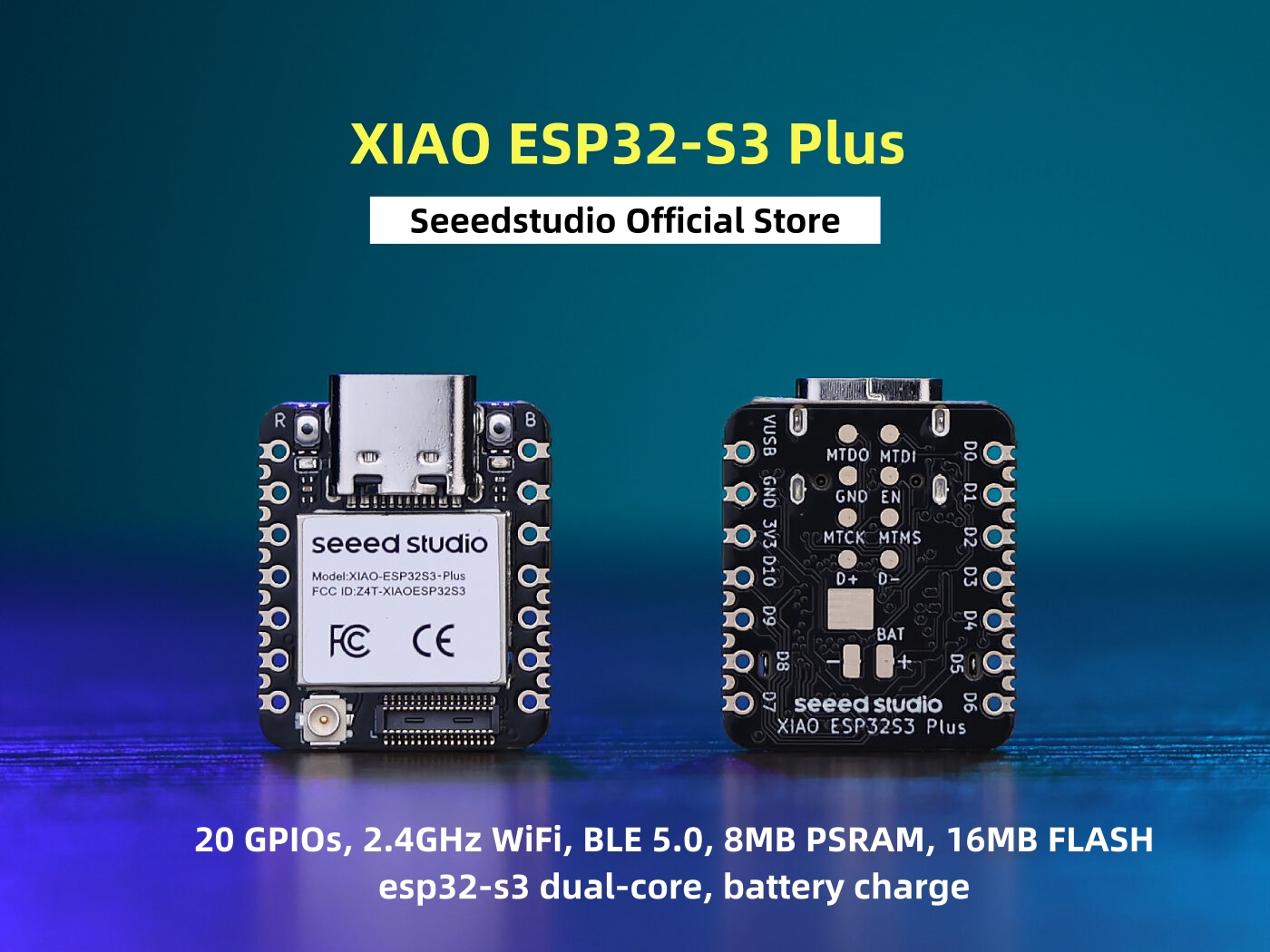 Placa de Desarrollo XIAO ESP32S3 Plus, 20 GPIOs, WiFi 2.4GHz, BLE 5.0, 8MB PSRAM, 16MB FLASH, esp32-s3 de Doble Núcleo, Compatible con Carga de Batería