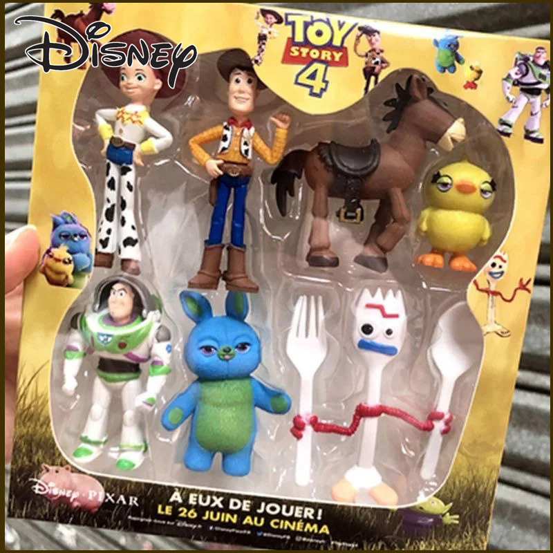 Set di 7 Action Figure di Toy Story 4, Personaggi Disney Pixar: Woody, Buzz Lightyear, Jessie, Forky, Orso, Maiale, Modellini Regalo per Bambini
