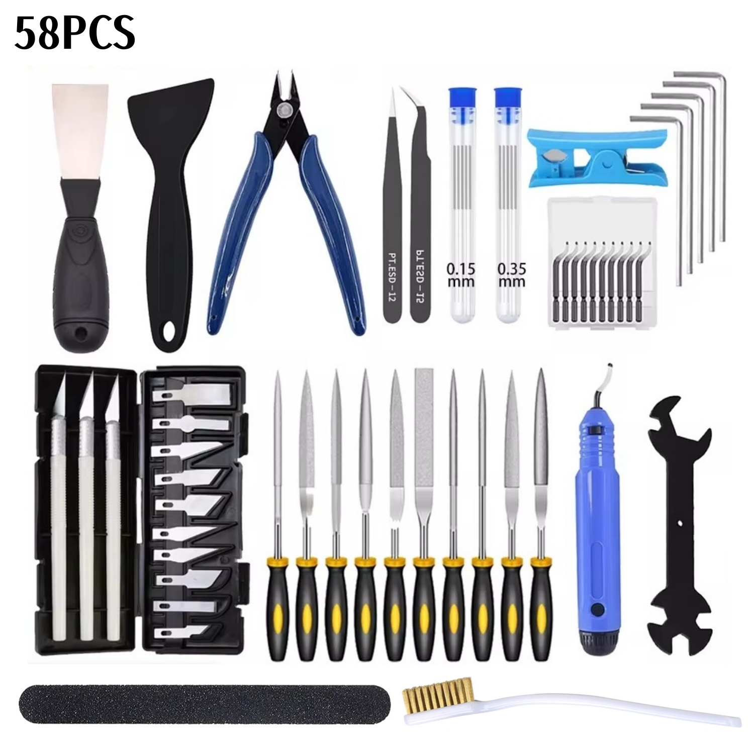 Kit de herramientas de impresora 3D para FDM/SLA: limpiador de boquillas, raspador, pinzas, herramientas de archivo y grabado para mantenimiento