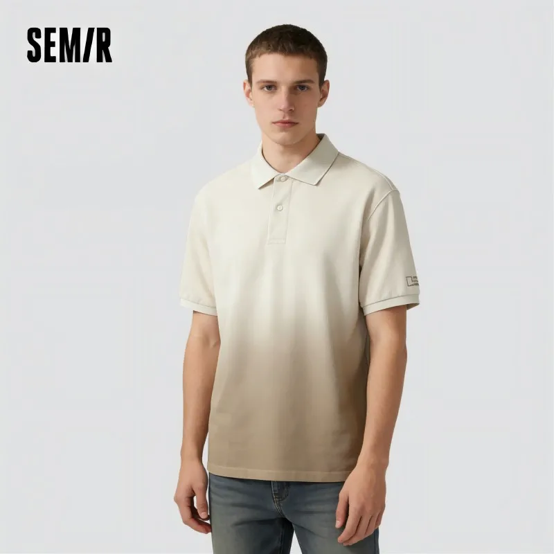 Polo Semir para Hombre 2026, Manga Corta, Algodón Puro, Degradado, Bordado, Estilo Casual, Suave y Cómodo para Uso Diario