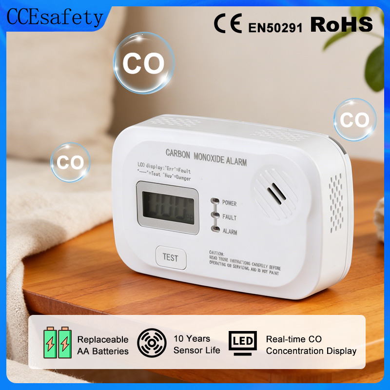Детектор угарного газа CCEsafety CA12, стандарт EN50291, с датчиком CO на 10 лет, сигнализация угарного газа для дома, автофургона, путешествий, работает от батареек типа АА.