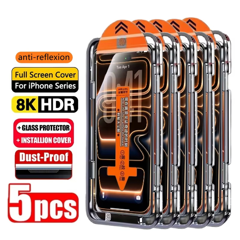 1～5枚入り 簡単装着 HDスクリーンプロテクター iPhone 17 Pro Max 15 16 13 11 14 16e 12 Mini XR X Xs 7 8 Plus Air用 強化ガラス