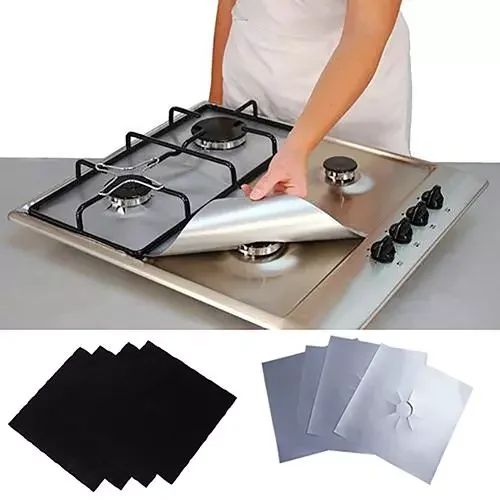 Revêtement de Protection de plaque de cuisson à gaz en feuille carrée, facile à nettoyer, tampon de Protection réutilisable, protecteur de cuisinière à gaz, accessoires de cuisine 4 pièces