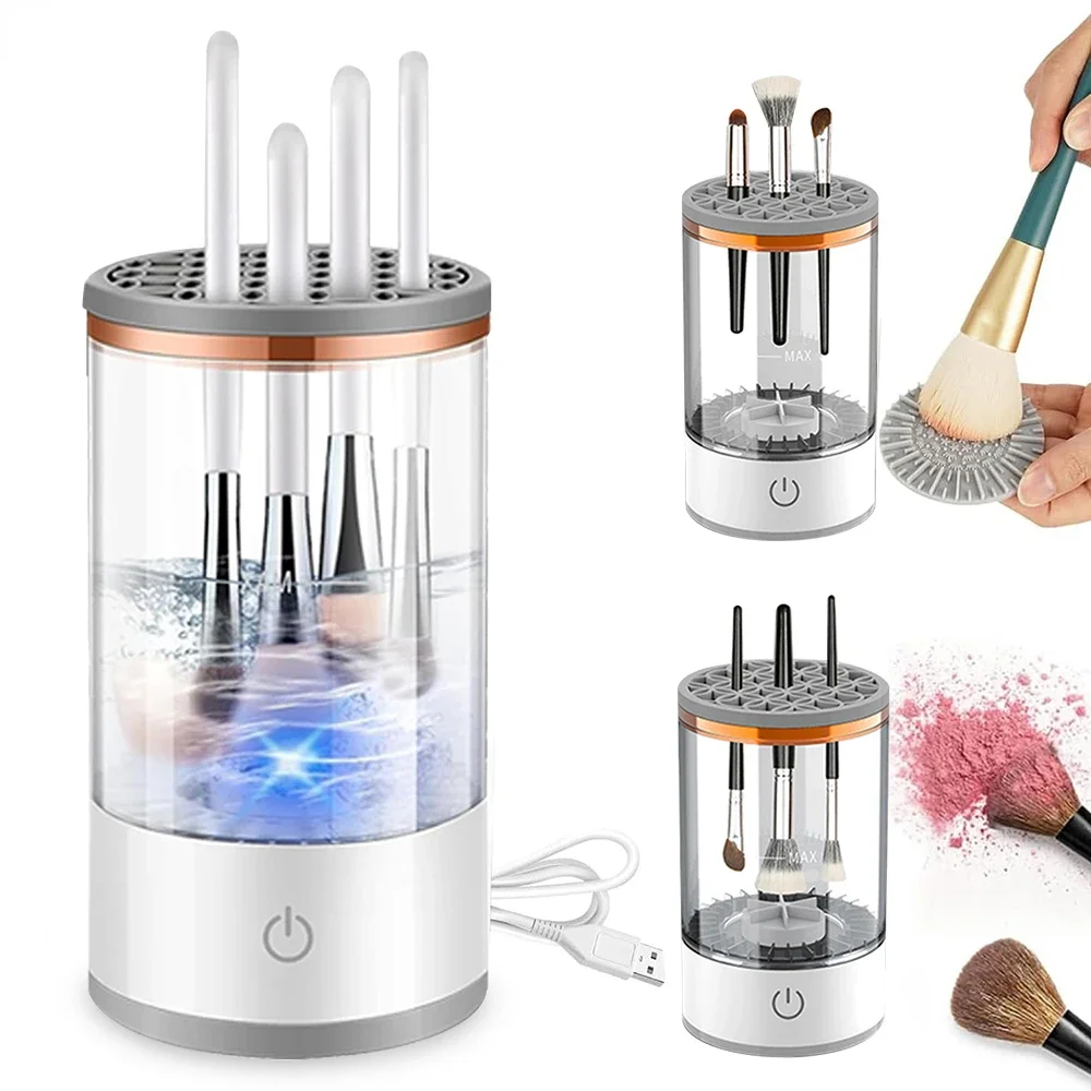 Máquina limpiadora de brochas de maquillaje eléctrica, herramientas de limpieza automáticas, soporte para brochas de maquillaje 3 en 1, portátil, recargable por USB