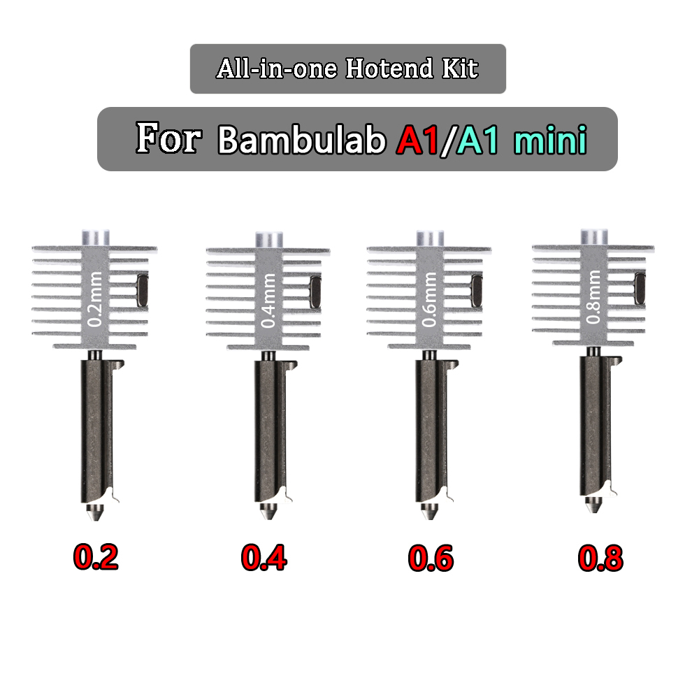 Модернизированный комплект хотэнда для Bamb Lab A1/A1 Mini: высокоскоростная сборка хотэнда с соплами из закаленной стали 0.2/0.4/0.6/0.8 мм, запчасть для 3D-принтера