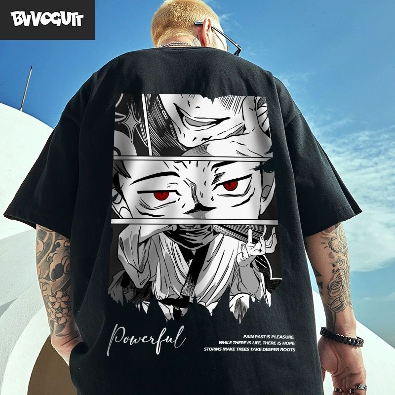 เสื้อยืดพิมพ์ลายอะนิเมะญี่ปุ่นแขนสั้นผ้าคอตตอนสไตล์ฮาราจูกุทรงหลวมเสื้อผ้า Y2k เสื้อยืดหลวมลำลองสำหรับฤดูร้อน