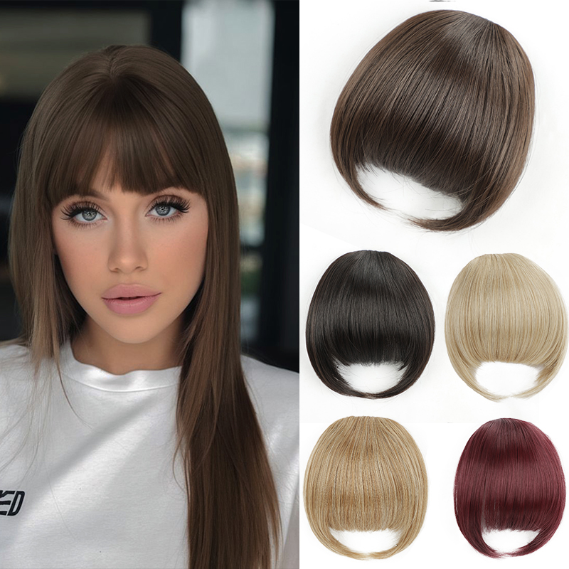 Extensiones de flequillo falso con Clip para mujer, flequillo francés con Clips invisibles, cobertura de templo de cabello fino, flequillo curvo sintético