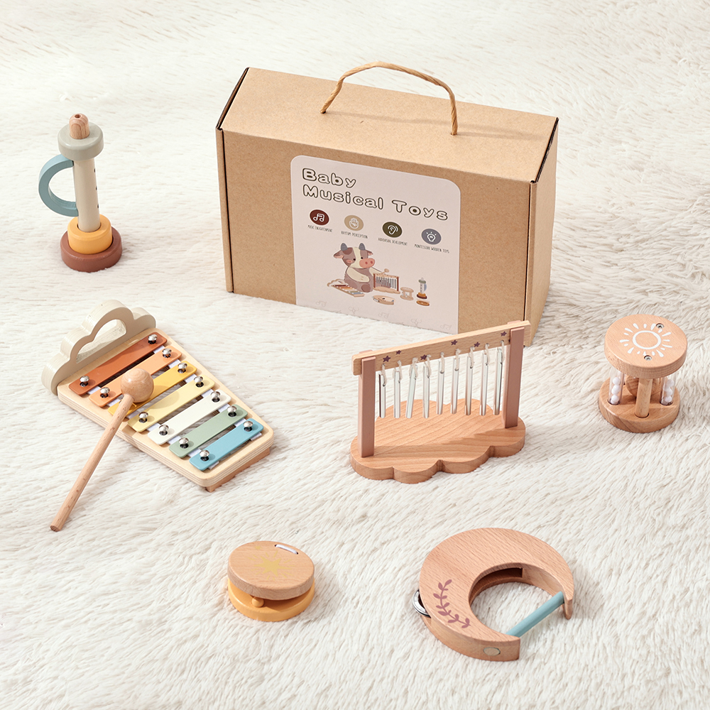 Sino de Mão para Bebês, Instrumento Musical, Educação Infantil, Sino Calmante para Berço, Brinquedo de Madeira para Mastigar, Instrumentos de Madeira