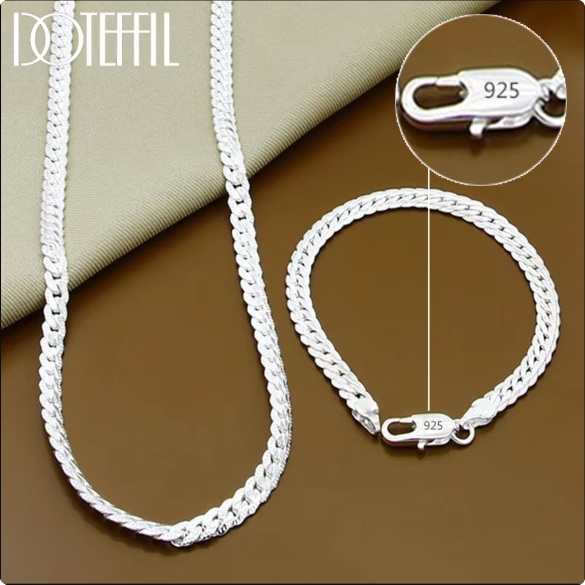 DOTEFFIL 925 Sterling Silver 8/16/18/20/22/24 pollici 6mm catena laterale collana braccialetto per donna uomo moda fascino gioielli da sposa