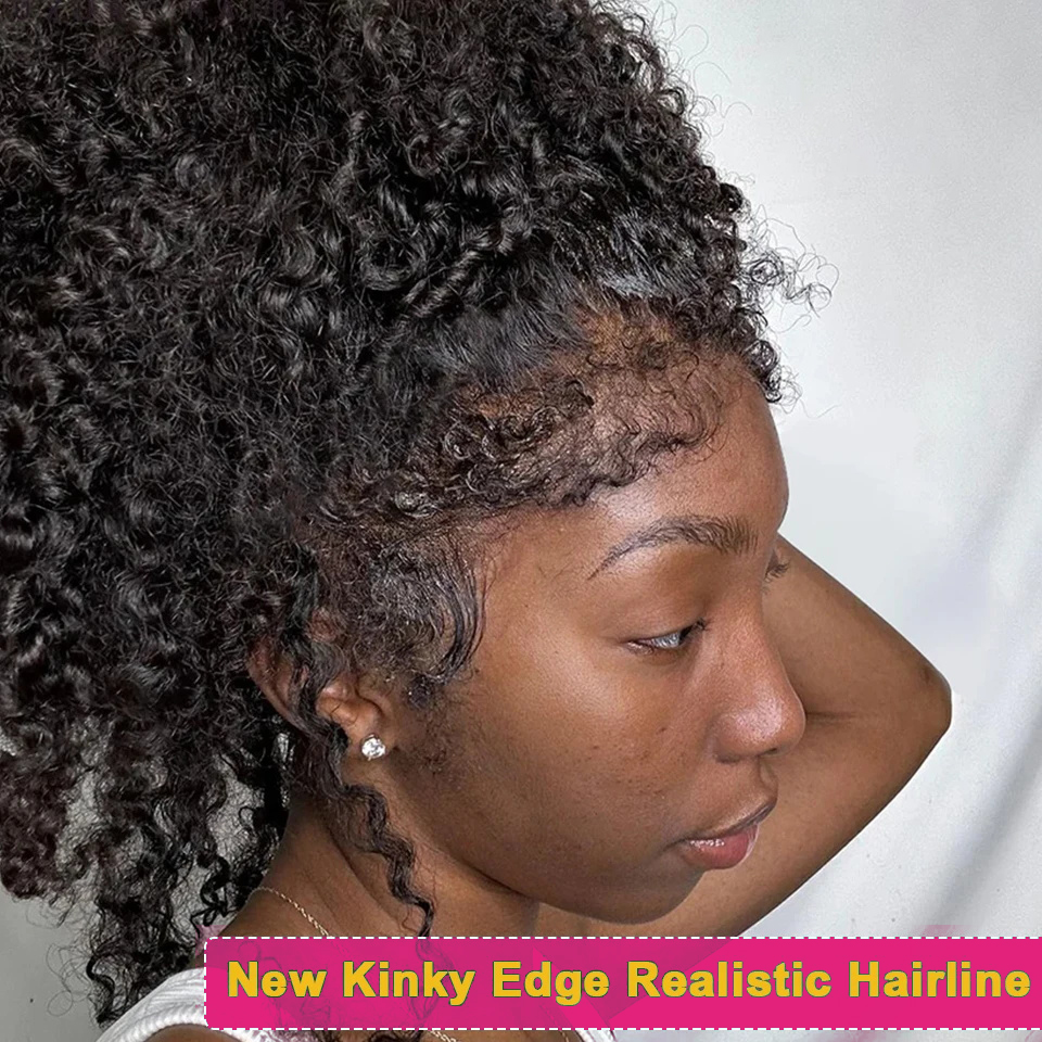 250%Kinky Curly 4C Edges Curly Baby Hair Lace Wigs Human Hair 13x6 HD Lace Frontal Wig Deep Wave Curly Lace Front Wigs For Women