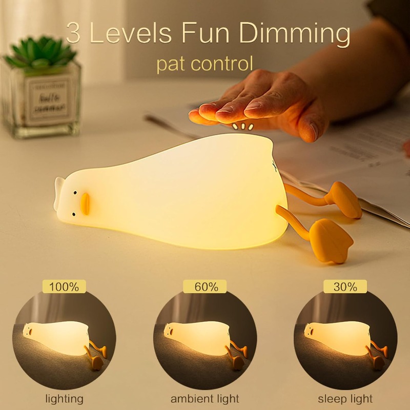 Lampka nocna LED w kształcie kaczki, ładowalna, dotykowa, silikonowa, kreskówkowa, kaczka z efektem klapnięcia, lampka nocna do sypialni, dekoracja, prezent dla dzieci.