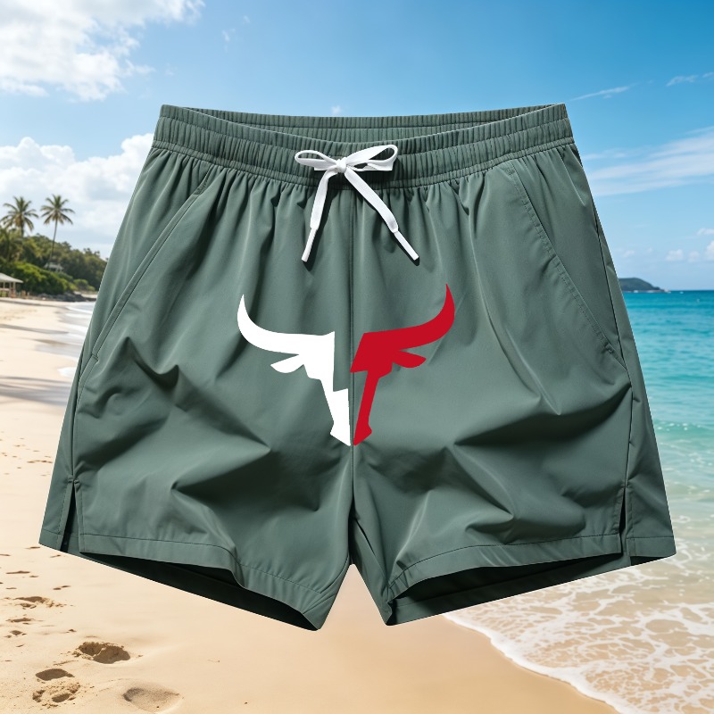 Schnell trocknende Herren-Strandshorts mit Bullenmuster, Sommer-Surf- und Urlaubs-Freizeitshorts, lockere Boardshorts, Übergrößen S-5XL