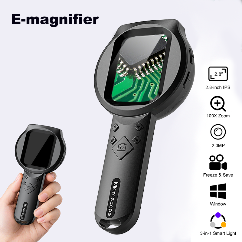 Lupa de microscópio digital led, vídeo 100x, ampliação 2.8 '', tela ips com câmera 2.0mp para reparo eletrônico