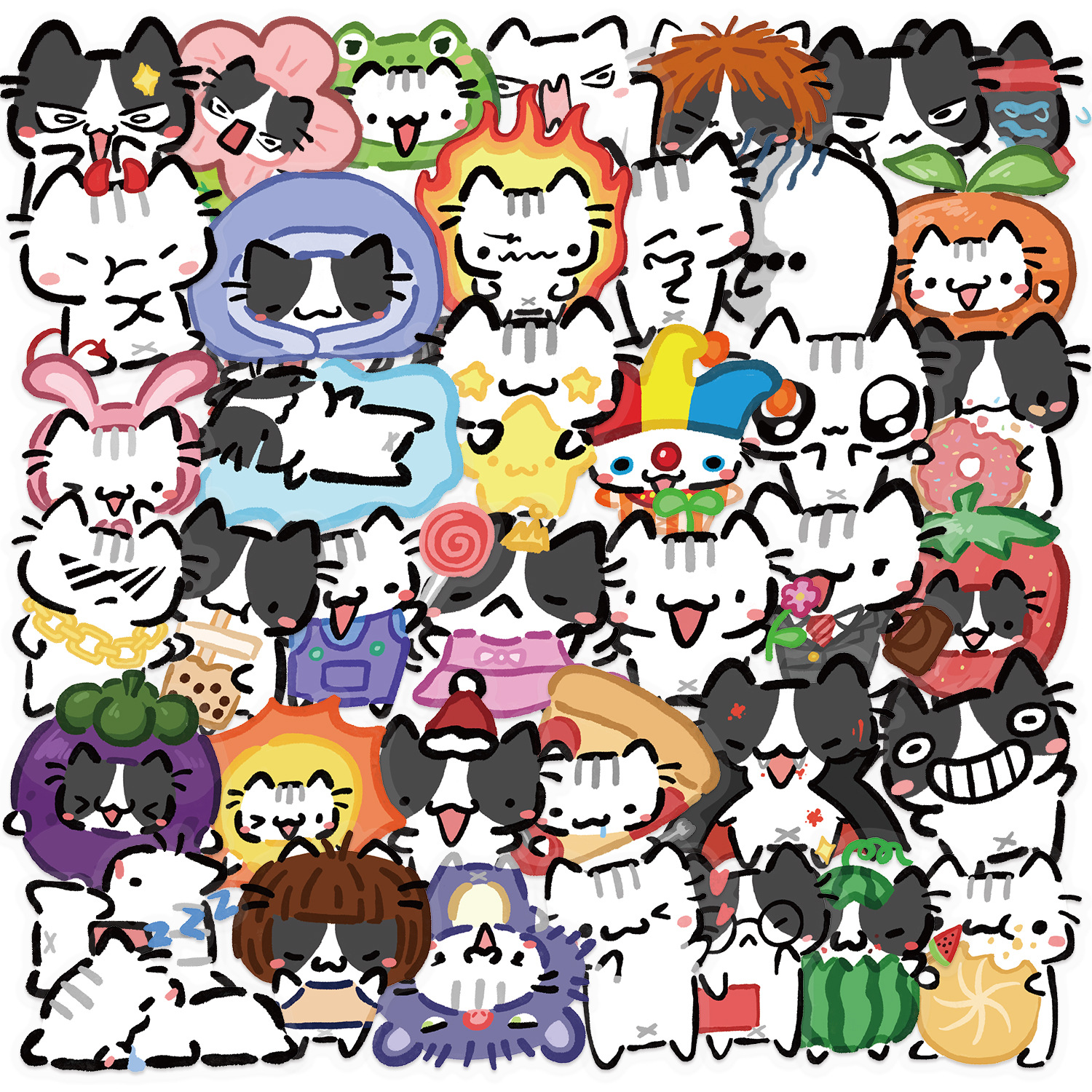 54 個かわいいカラフルな猫ステッカー透明猫デカール電話ラップトップスーツケースノートブックスケートボード防水ステッカー