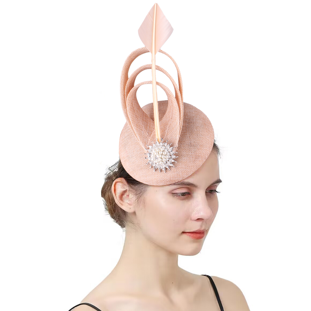 Chapéu fascinator sinamay de imitação champanhe, elegante, casamento, para mulheres, com grampo de cabelo, para coquetel, corrida, dia, acessório de cabelo