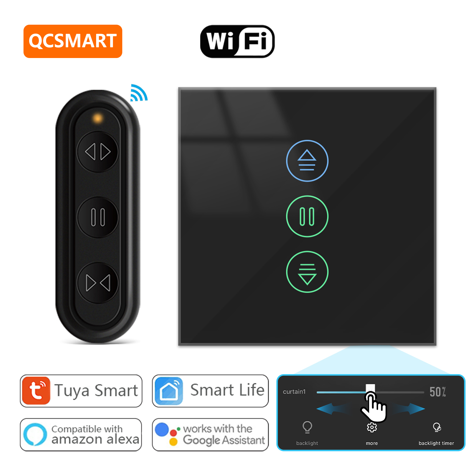 Tuya ブラック カーテン ローラー シャッター ブラインド スイッチ スマート ライフ アプリ パーセンテージ進行状況 リモコン Google アシスタント Alexa