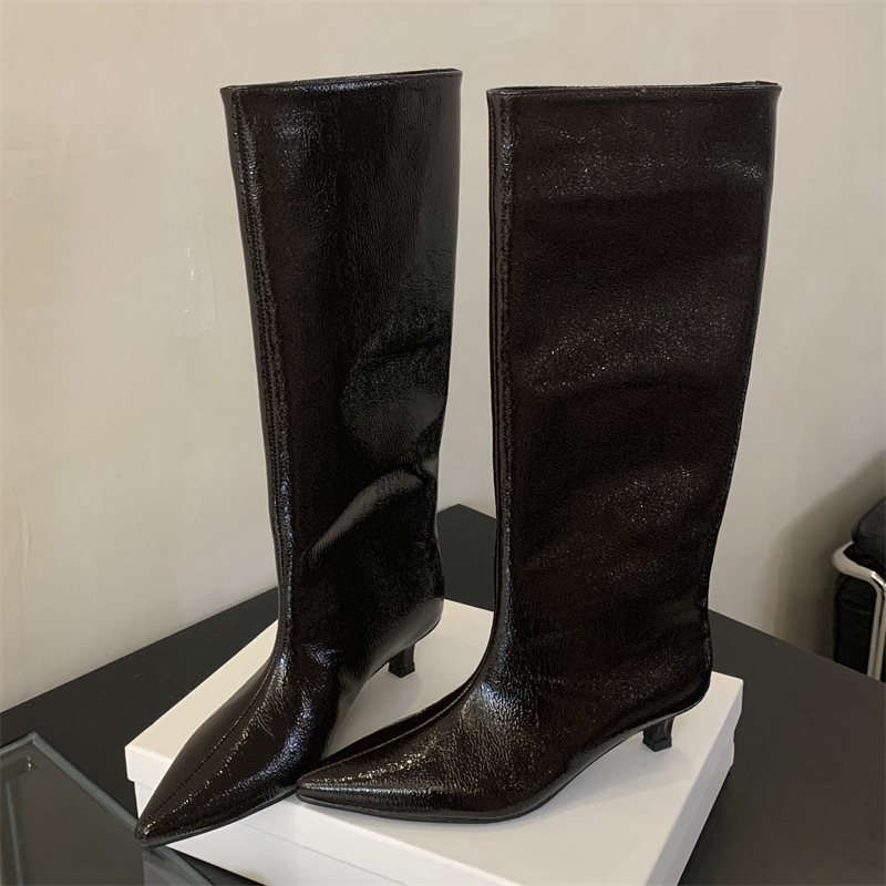 Eilyken Street Style Spitz Frauen Kniehohe Stiefel Sexy Fashion Slip-On Dünne Low Heels Bankett Party Schuhe