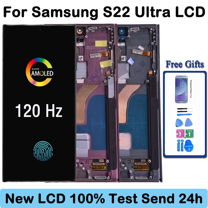Pantalla LCD AMOLED S908B 100% probada para Samsung Galaxy S22 Ultra 5G, pantalla táctil para S22 Ultra, compatible con S Pen y huella dactilar.
