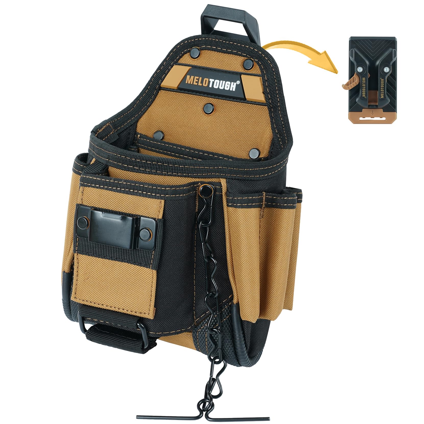 MELOTOUGH Bolsa pequeña para herramientas de electricista, bolsa para cinturón con clip para cinturón, 9 bolsillos, cinta para tanga, gran funda para electricista