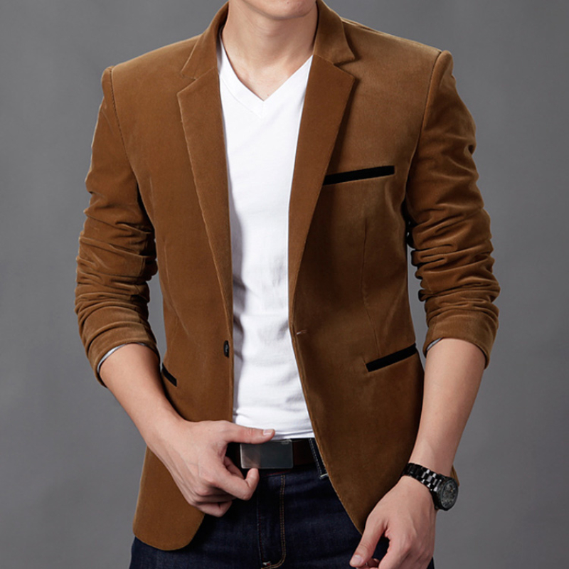 Merk Heren Corduroy Blazers Herfst Lente Mode Mannen Slank Vet Casual Pak Jasje Mannen Blazer Masculino Kleding Vetement Homme