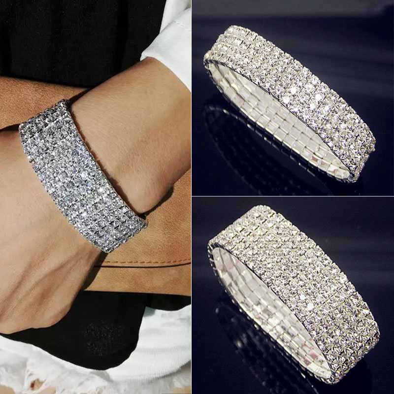 Bracelet élastique de luxe en cristal de Zircon blanc AAA CZ pour femme, bijoux de mariage en strass glacé