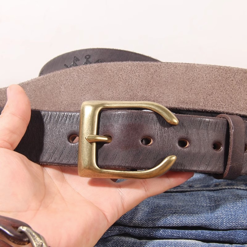 Sabuk pria gesper kepala berbentuk tanduk kuningan kepribadian kulit sapi ekstra tebal sabuk pria ukiran Laser Retro sabuk Jeans simbol Phaeton Beruntung